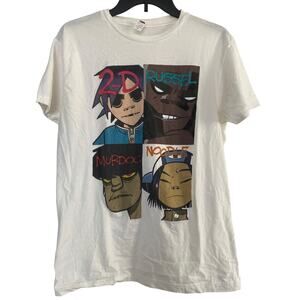Gorillaz ( 2-D, Russell, Murdoc, Noodle) White T-Shirt Size Medium